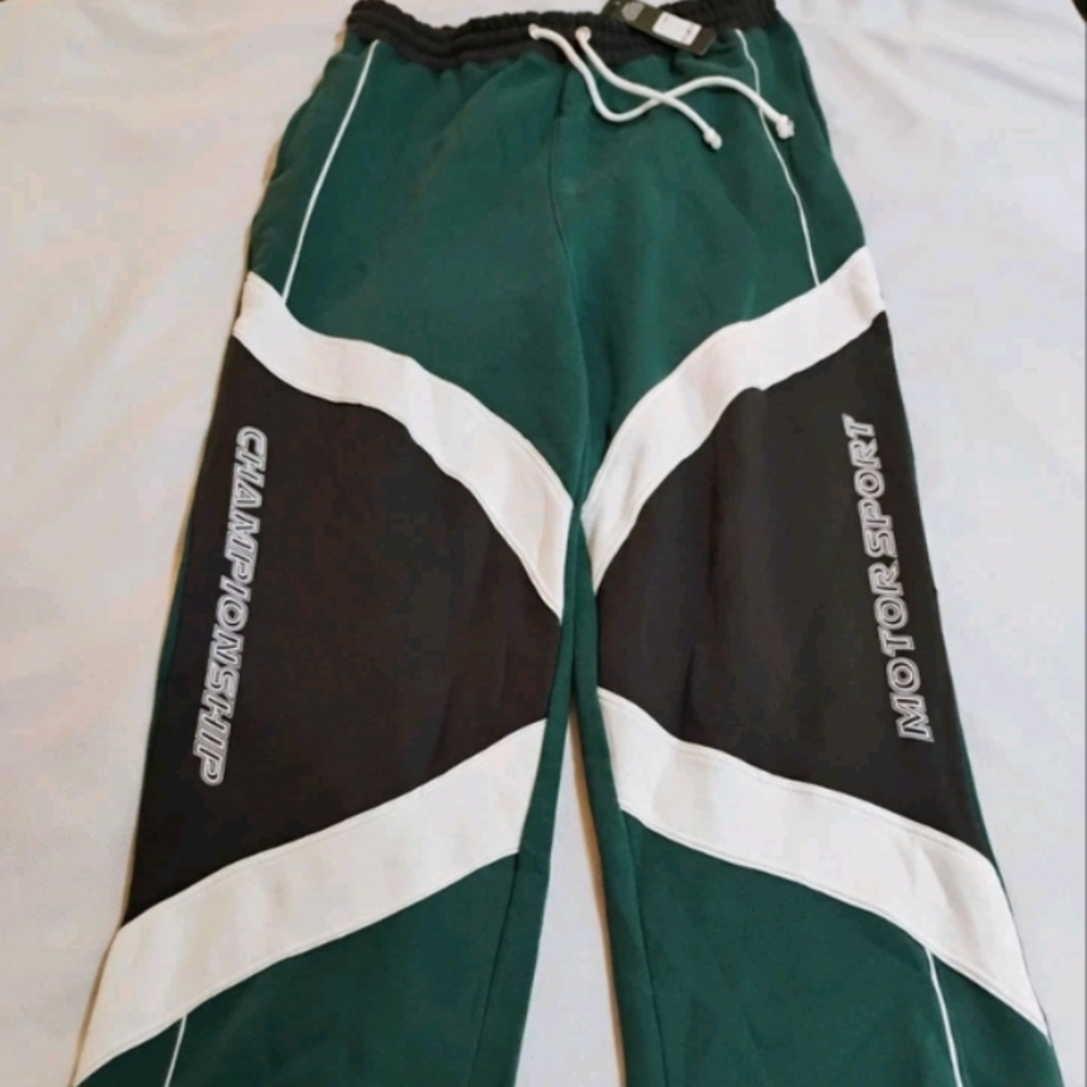 Fashion Nova Green and Black Joggers with White Accents